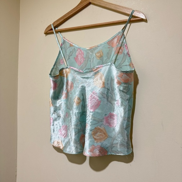 Women’s Vintage Silk Satin Floral Print Tulip Slip Tank Top Pjs Top No Size Tag - Picture 12 of 16